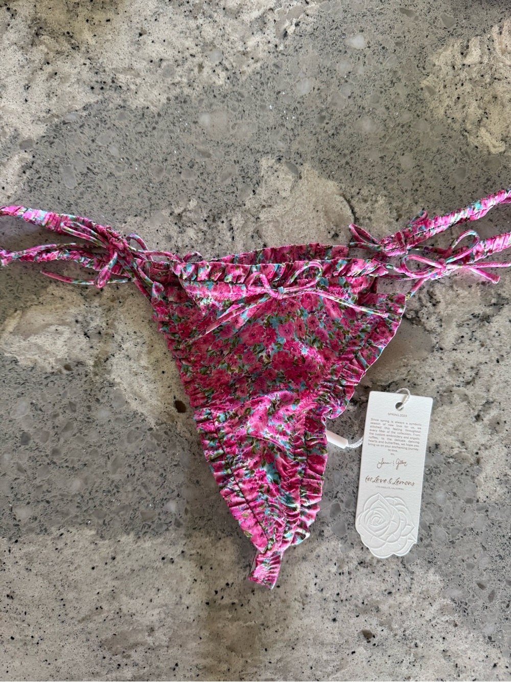 NWT For Love & Lemons Pink Floral Tie-Side Thong